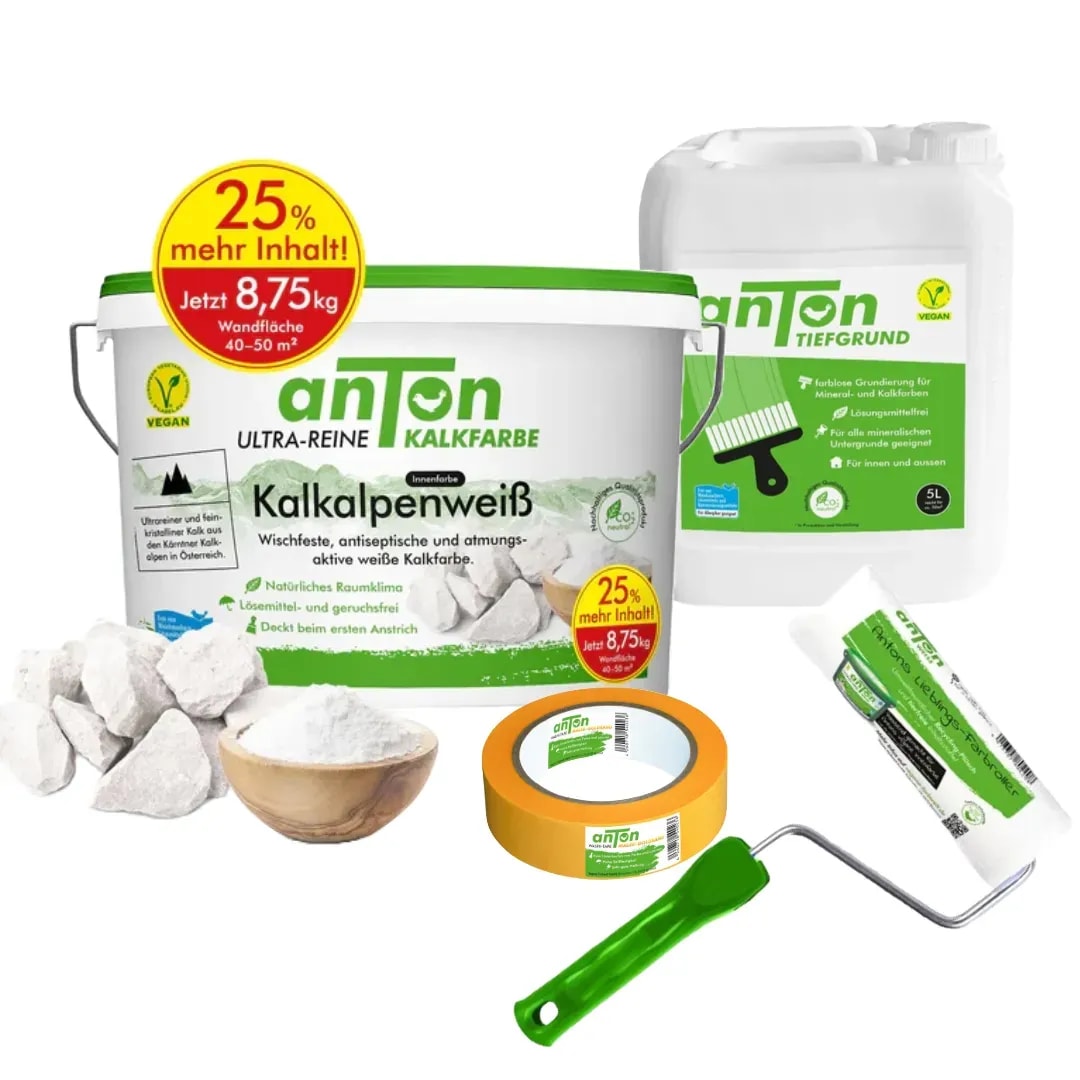 Natürliche Kalkfarbe im Set für Innenwände